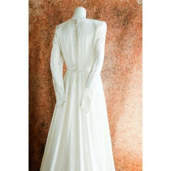 Vintage Light Ivory  Satin Flecked Wedding Dress w Train Detail S/M - Picture 9 of 11
